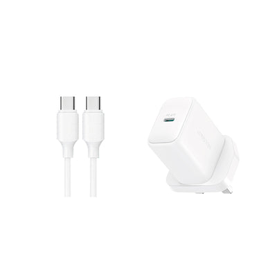 JR-TCF20 PD 20W Charger-White (EU/UK)+C to C/C to L Cable 1m