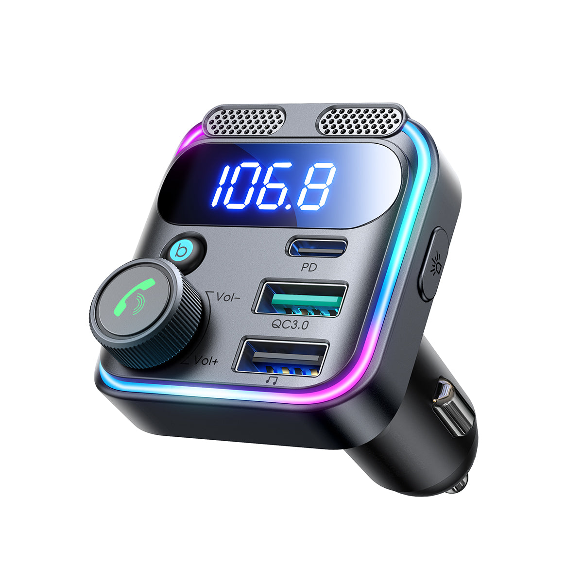 JR-CCB01 48W Dual-Mic Car Wireless FM Transmitter-Black