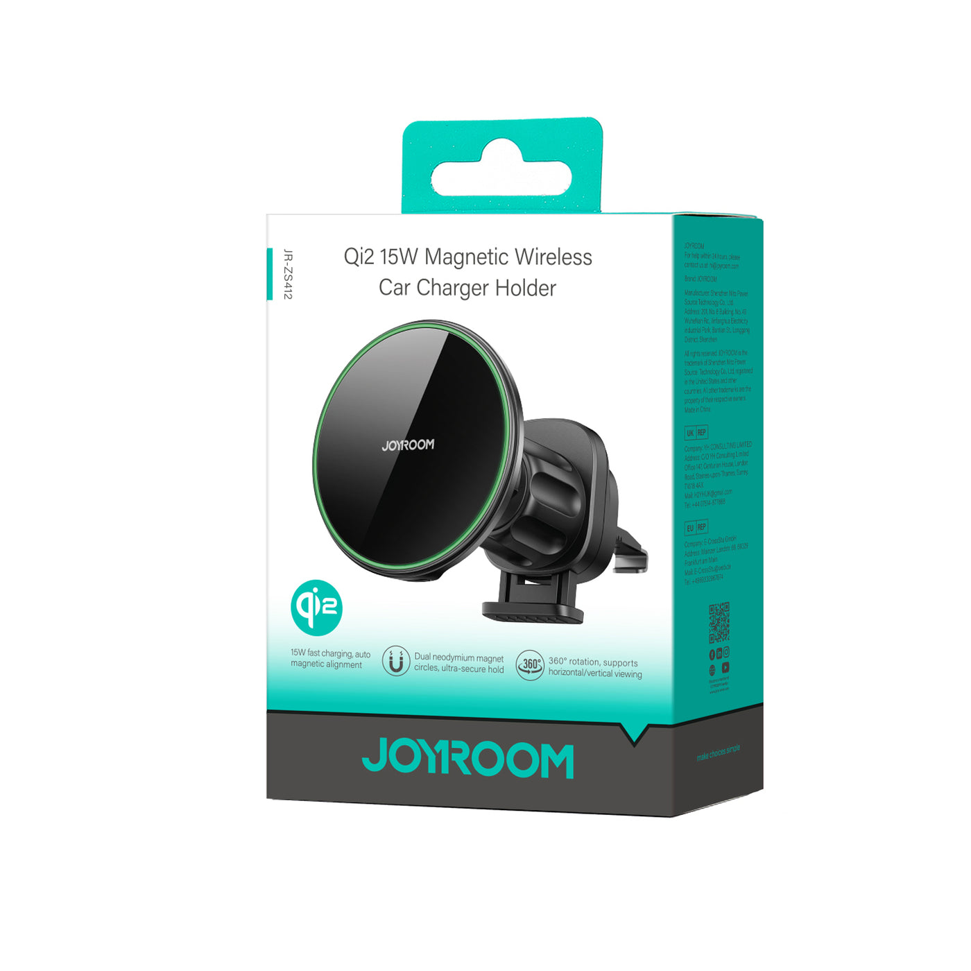 JR-ZS412 Magnetic Wireless Car Charger Holder-Black