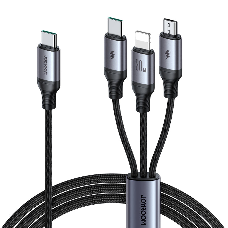 SA21-1T3 Speedy Series 30W 3-in-1 Fast Charging Cable (Type-C to L+C+M) 1.2m-Black