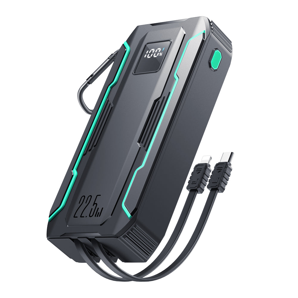 JR-L017 22.5W Power Bank with Built in 2in1 Cables with SOS light 10000mAh-Black