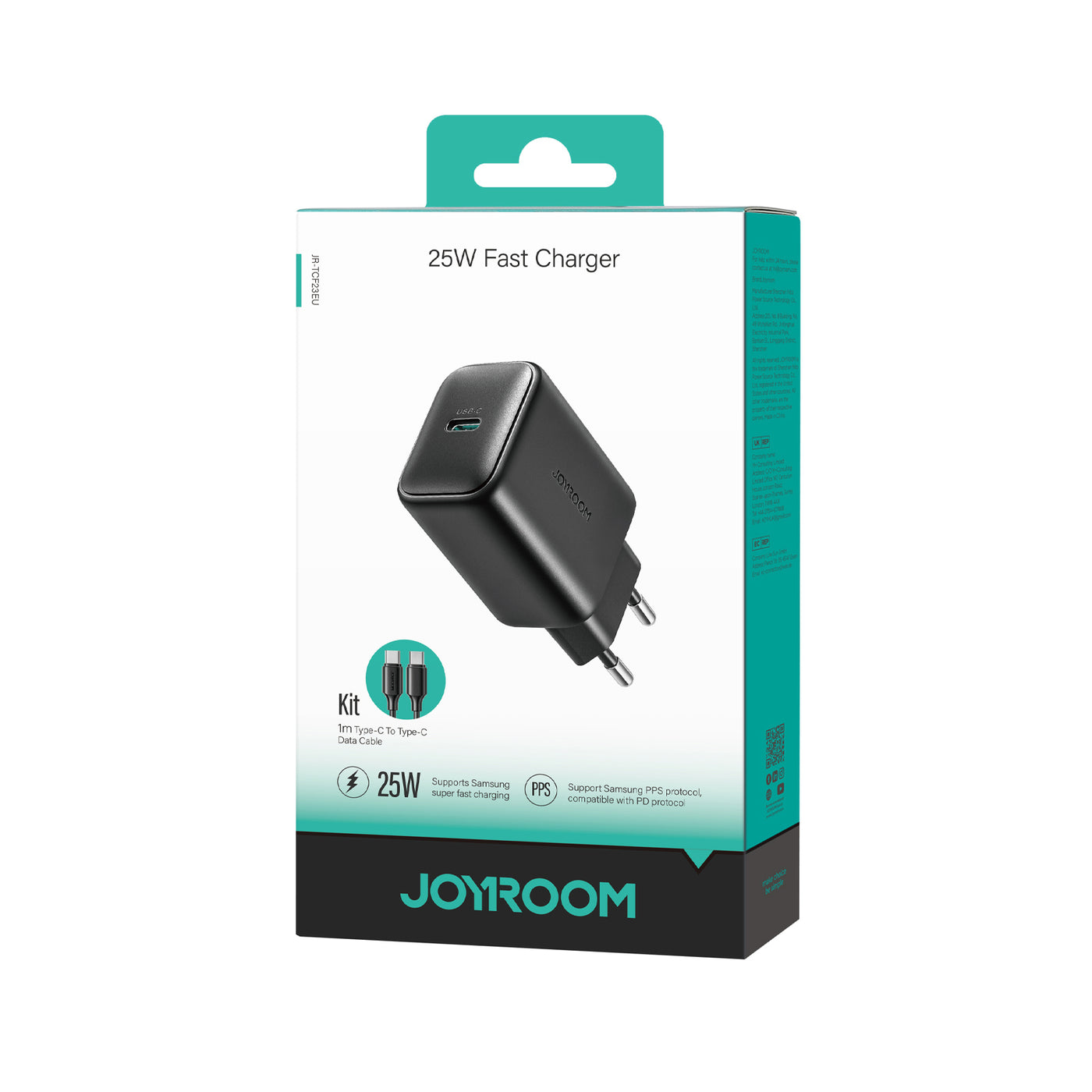 JR-TCF23 25W PD Charger-Black (EU/UK)+C to C Cable 1m