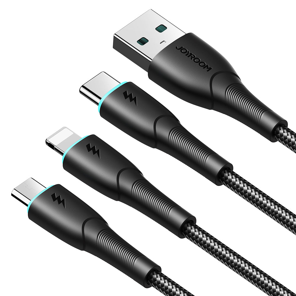 SA33-1T3 3.5A 3-in-1 Data Cable (Lightning+Type-C+Micro) 1.2m-Black/white