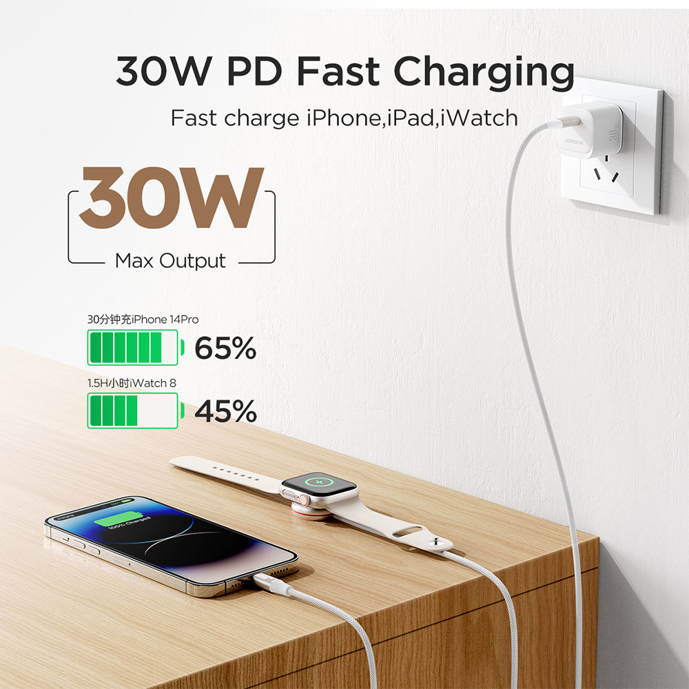 S-IW012 2-in-1 iP Watch Magnetic Charger+30W Fast Charging Cable (USB-C) 1.5m-White