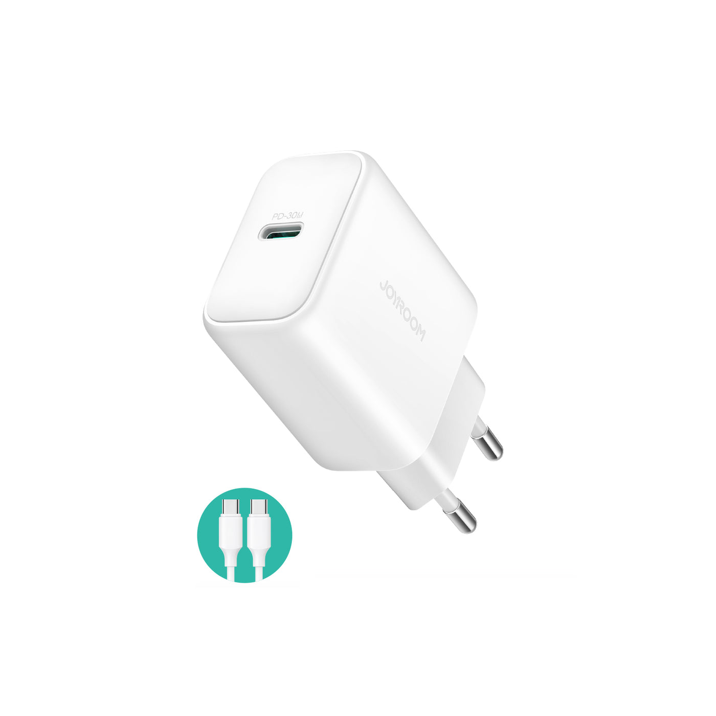 JR-TCF24 PD30W Charger-White (EU)+C to C Cable 1m-White