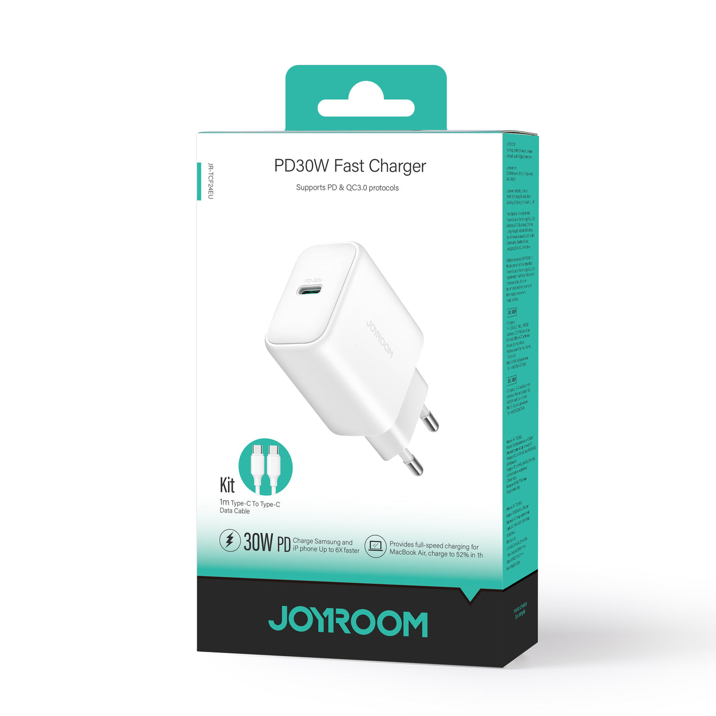 JR-TCF24 PD30W Charger-White (EU)+C to C Cable 1m-White