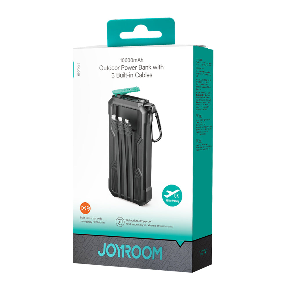 JR-L016 2.4A Power Bank with Built in 3in1 Cables 10000mAh-Black