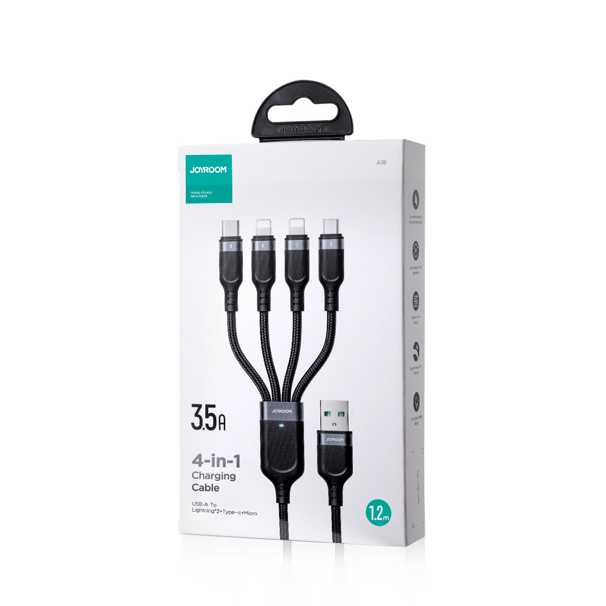 S-1T4018A18 Multi-Use 3.5A  Type-C*2+Lightning+Micro 4-in-1 Data Cable 1.2m-Black