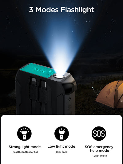 JR-L017 22.5W Power Bank with Built in 2in1 Cables with SOS light 10000mAh-Black