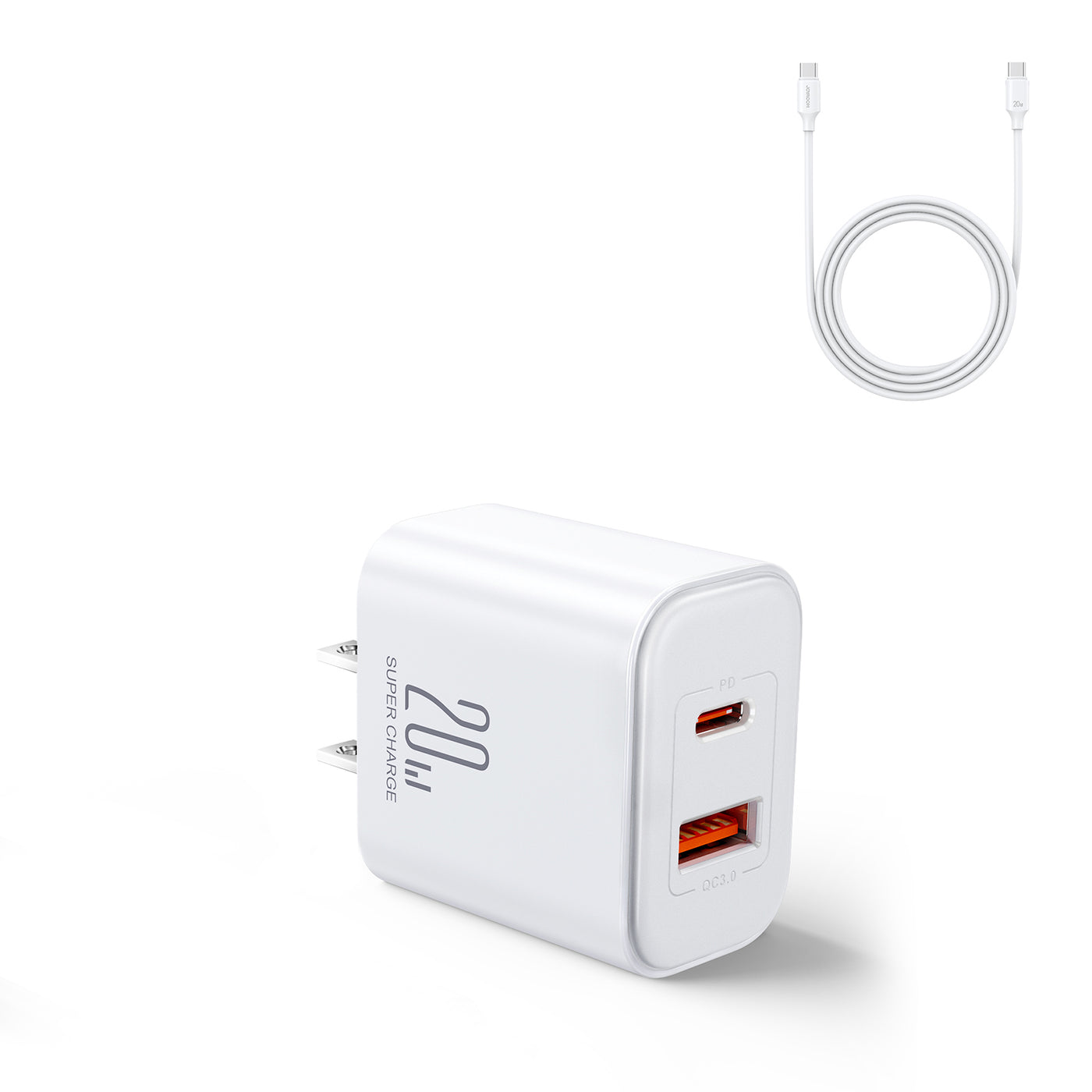 JR-TCF05 20W PD+QC Charger-White(EU/UK/US)+C to C Cable1m