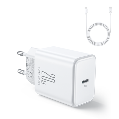 JR-TCF06 PD 20W Charger-White (EU)+C to C Cable 1m