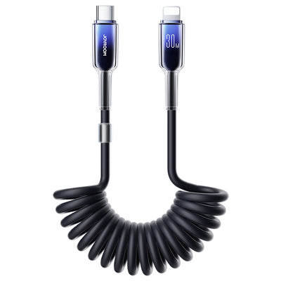 S-A43 Coiled Fast Charging Cable Type-C to Type-C 60W/Type-C to Lightning 30W/Lightning 3A/Type-C 3A Cable 1.2m black