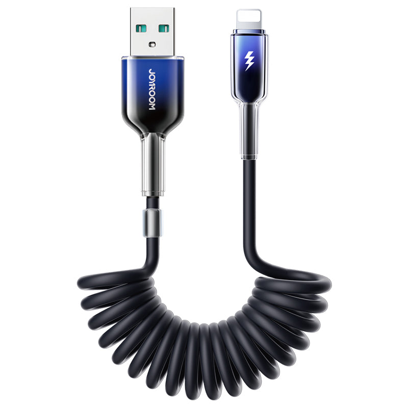 S-A43 Coiled Fast Charging Cable Type-C to Type-C 60W/Type-C to Lightning 30W/Lightning 3A/Type-C 3A Cable 1.2m black