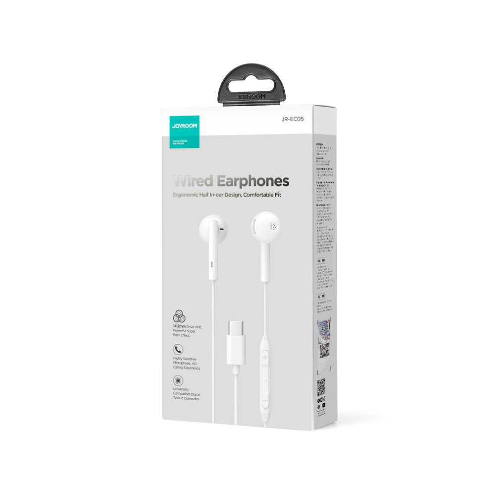 JR-EC05 TYPE-C Series Half In-Ear Wired Earphones-White