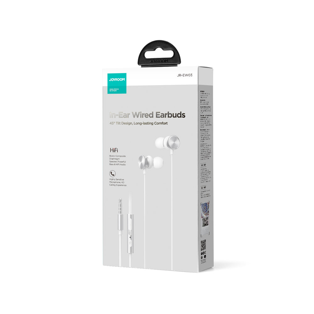 JR-EW03 3.5MM Wired Series In-Ear Metal Wired Earbuds Silver/Gray