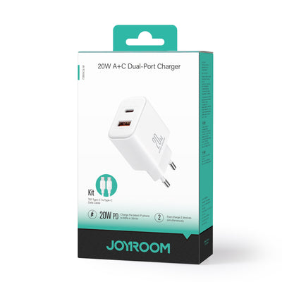 JR-TCF05 20W PD+QC Charger-White(EU/UK/US)+C to C Cable1m