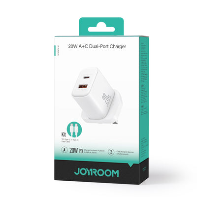 JR-TCF05 20W PD+QC Charger-White(EU/UK/US)+C to C Cable1m