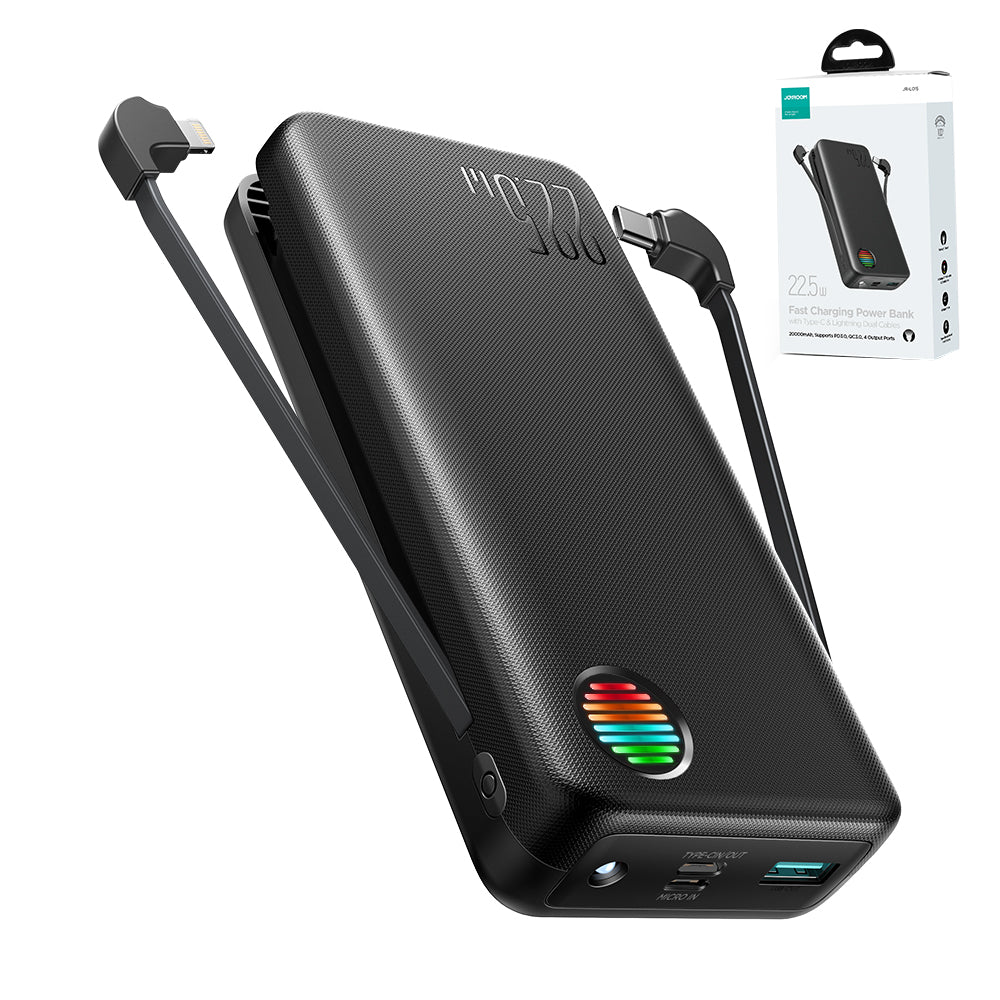 JR-L015 22.5W Power Bank with Dual Cables 10000mAh/20000mAh-Black