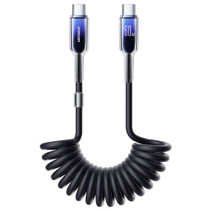 S-A43 Coiled Fast Charging Cable Type-C to Type-C 60W/Type-C to Lightning 30W/Lightning 3A/Type-C 3A Cable 1.2m black