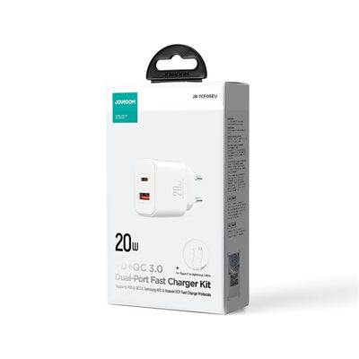 JR-TCF05 20W PD+QC Charger+C to L Cable-EU/UK/US-White/Black