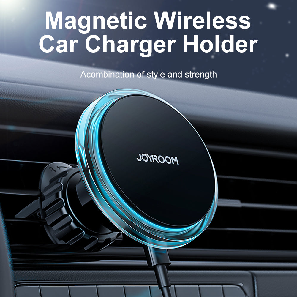 JR-ZS291 Magnetic Wireless Car Charger Holder with LED Letter Ring holder air vent