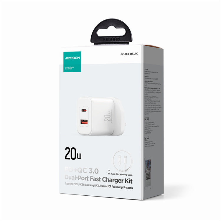 JR-TCF05 20W PD+QC Charger+C to L Cable-EU/UK/US-White/Black