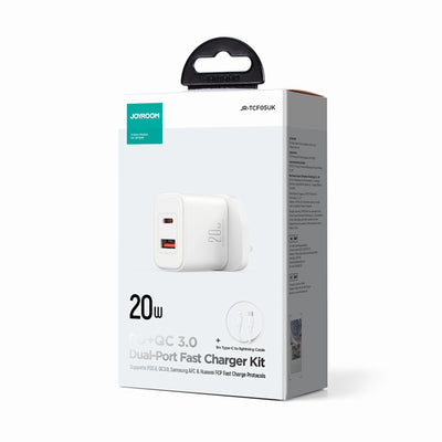 JR-TCF05 20W PD+QC Charger+C to L Cable-EU/UK/US-White/Black