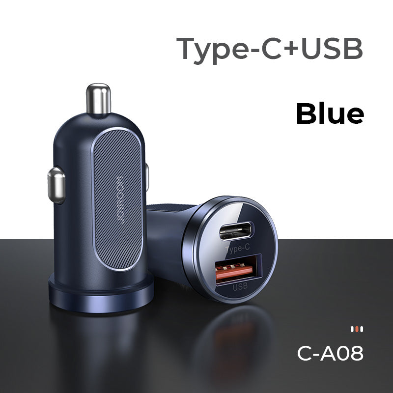 C-A08 Mini dual-port 30W smart car charger PD+QC3.0