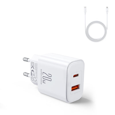 JR-TCF05 20W PD+QC Charger+C to L Cable-EU/UK/US-White/Black