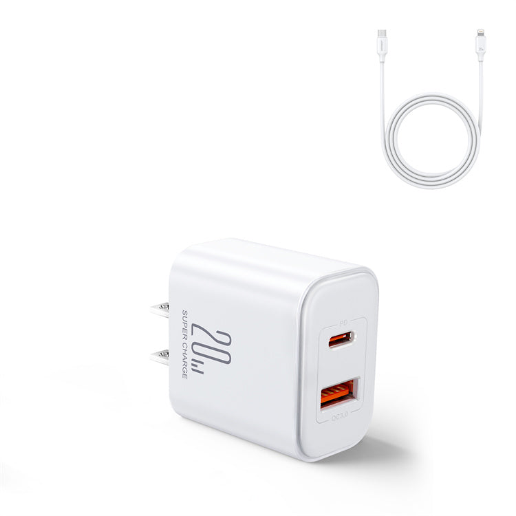 JR-TCF05 20W PD+QC Charger+C to L Cable-EU/UK/US-White/Black