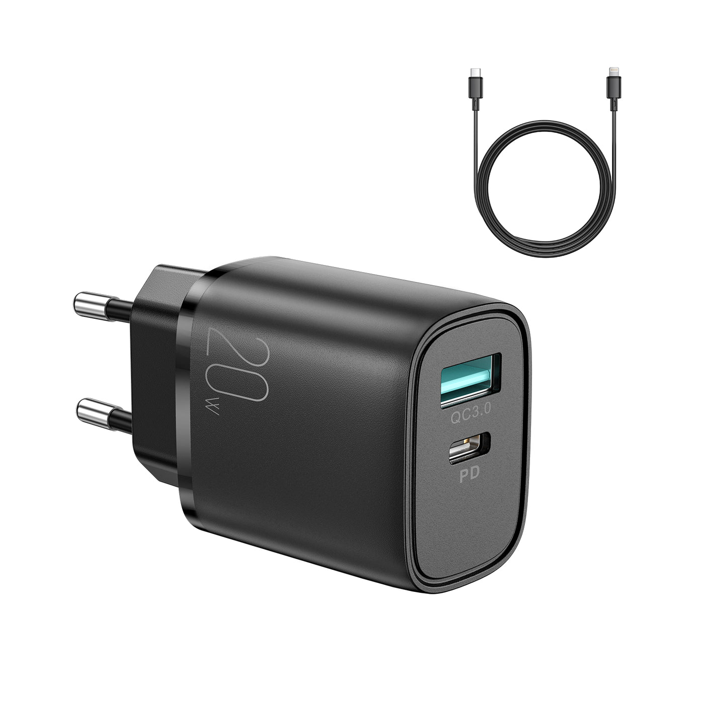 L-QP2011 PD+QC 20W Mini intelligent fast charger EU/UK with Lightning to Type c Cable