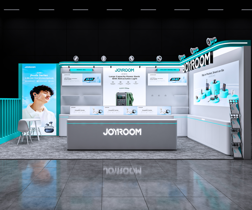JOYROOM 3C digital accessories trade show exhibition booth and product display area