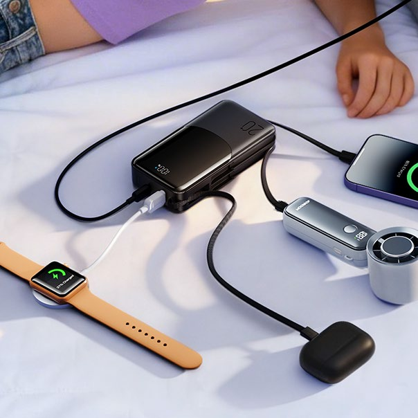 JOYROOM JR-PC2 20000mAh power bank with built-in three cables and smart digital display