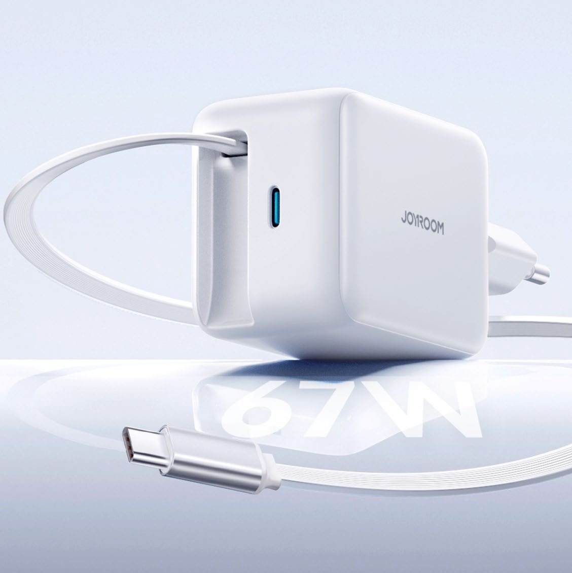 JOYROOM JR-TCL06 67W GaN charger with 70cm built-in retractable Type-C cable and extra Type-C port