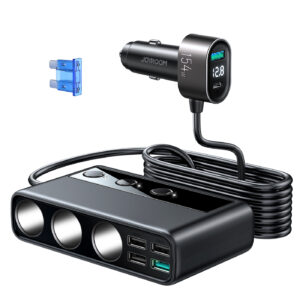 JR-CL06 154W Car cigarette lighter adapter with three sockets PD+QC3.0+USB*4