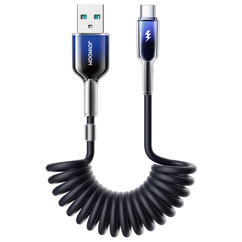 S-A43 Coiled Fast Charging Cable Type-C to Type-C 60W/Type-C to Lightning 30W/Lightning 3A/Type-C 3A Cable 1.2m black