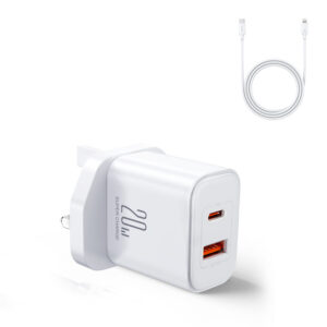JR-TCF05 20W PD+QC Charger+C to L Cable-EU/UK/US-White/Black