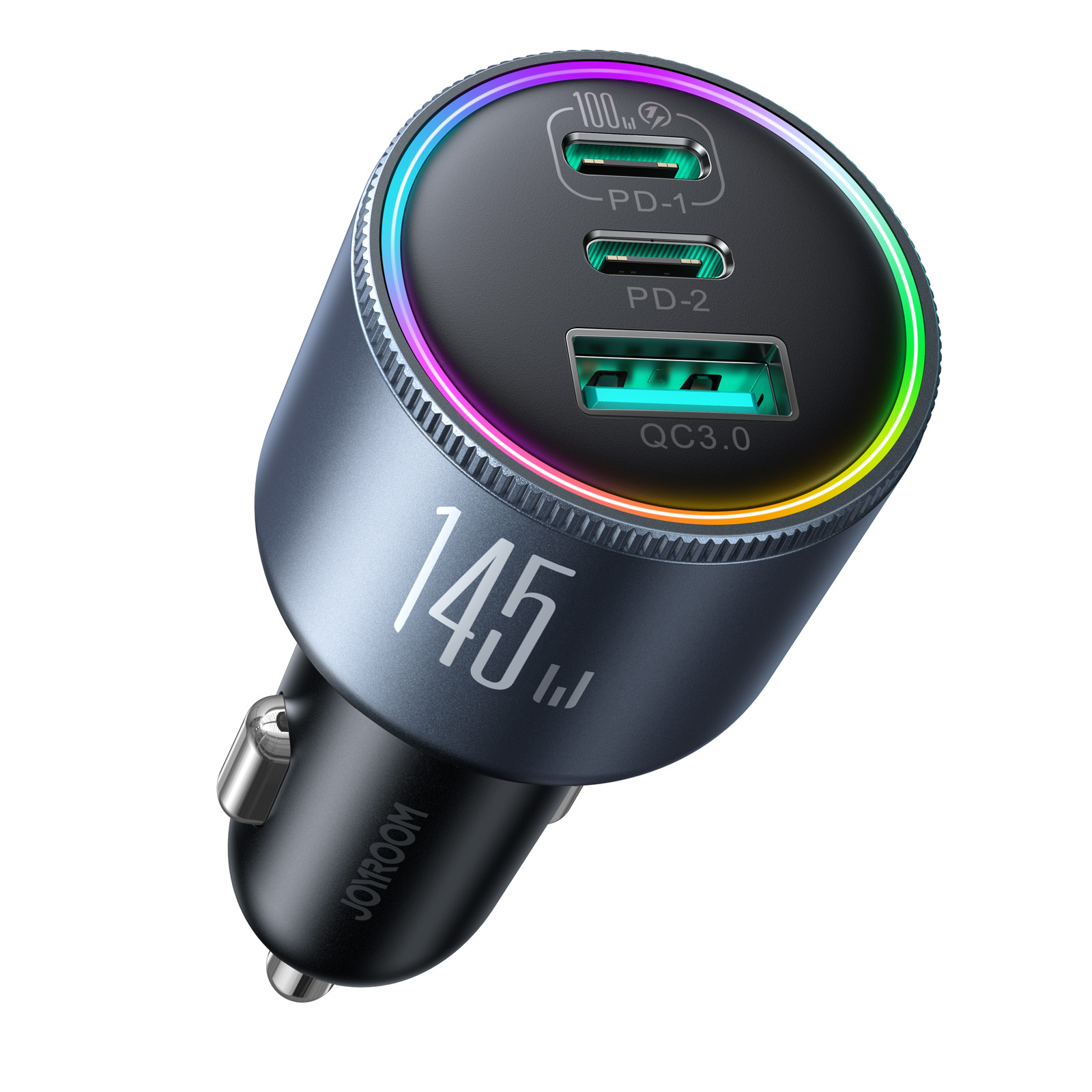 JR-CCN07 145W 3-Port (2PD+1QC3.0) Car Charger-Dark Gray（with C TO C 100W Cable）