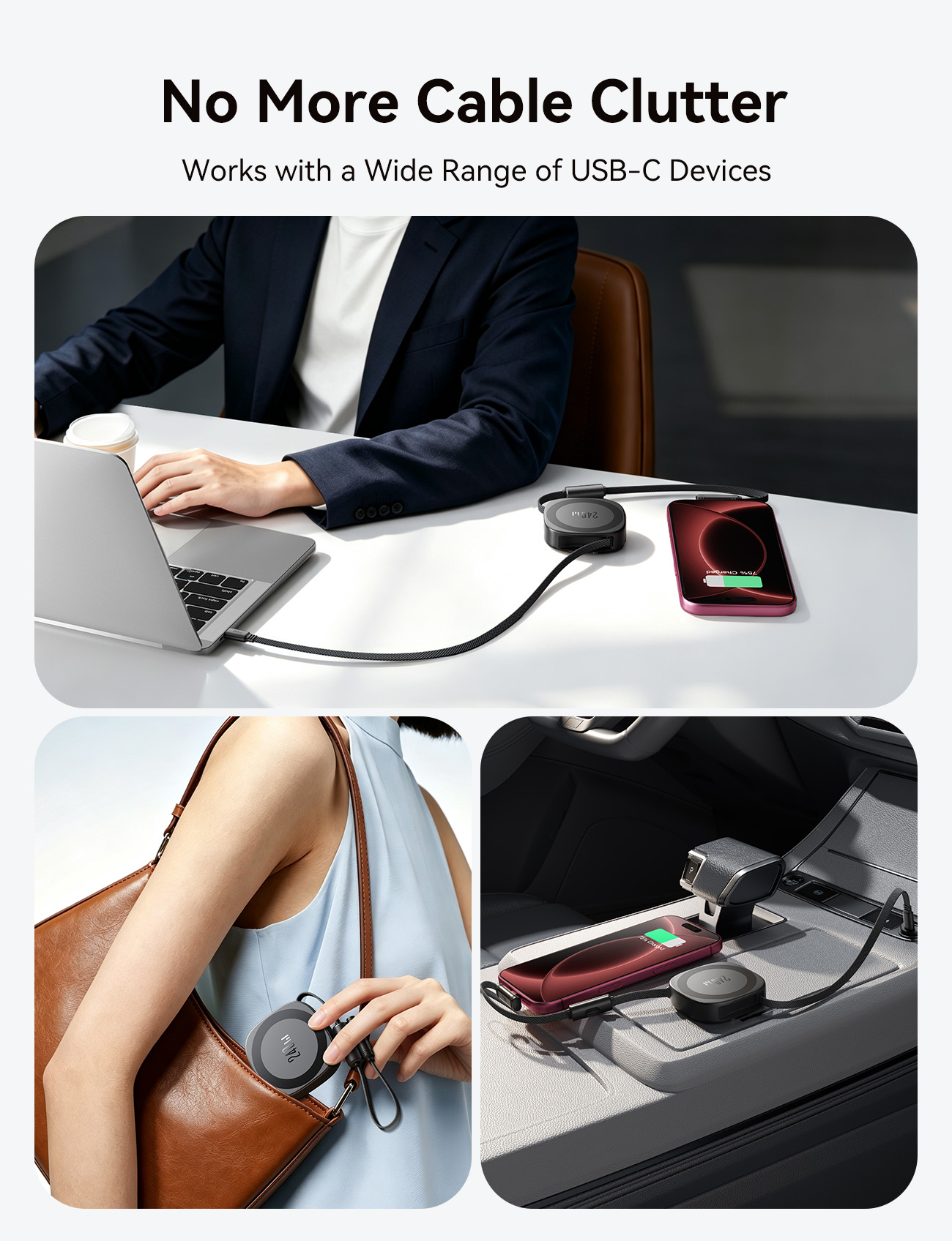 AR50 Magnetic Phone Holder with Retractable Cable (Type-C to Type-C) 240W 1m-15