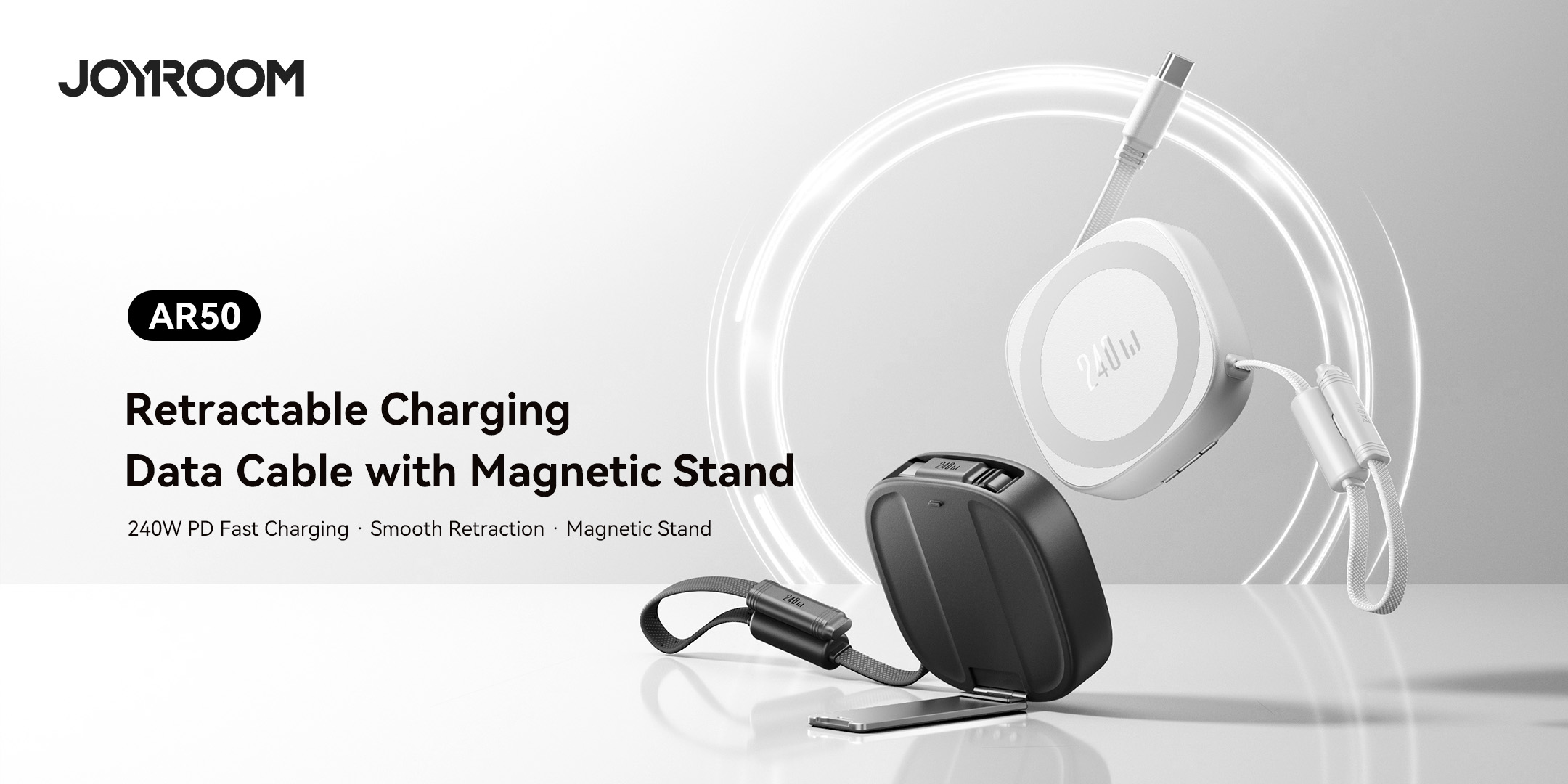 AR50 Magnetic Phone Holder with Retractable Cable (Type-C to Type-C) 240W 1m-8