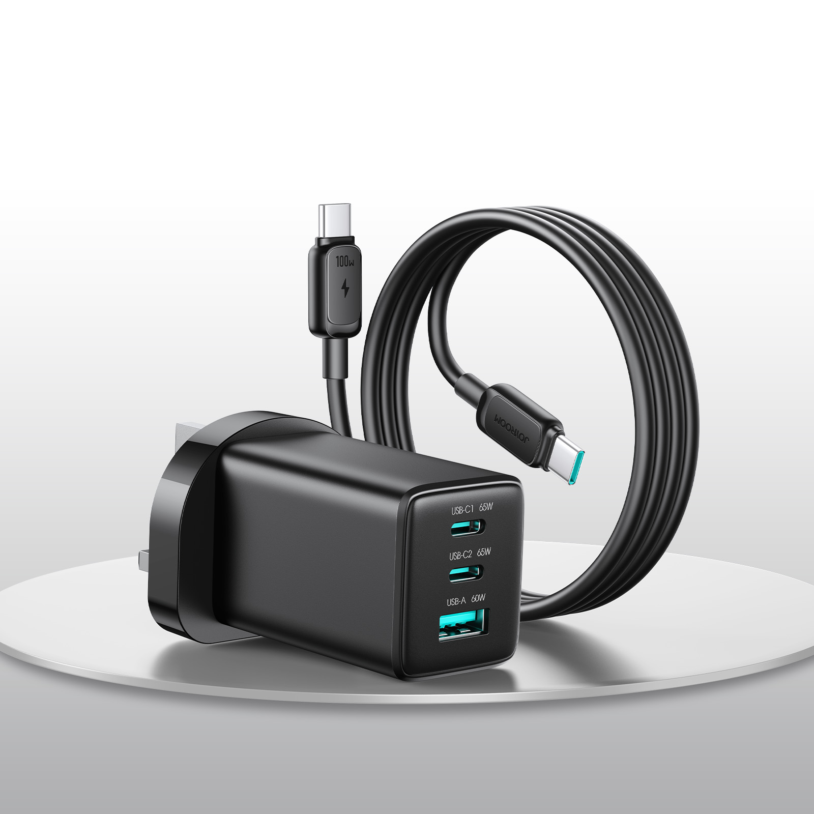 GaN Ultra TG10 65W 2C1A Fast Charger-Black+100W C to C Cable 1.2m