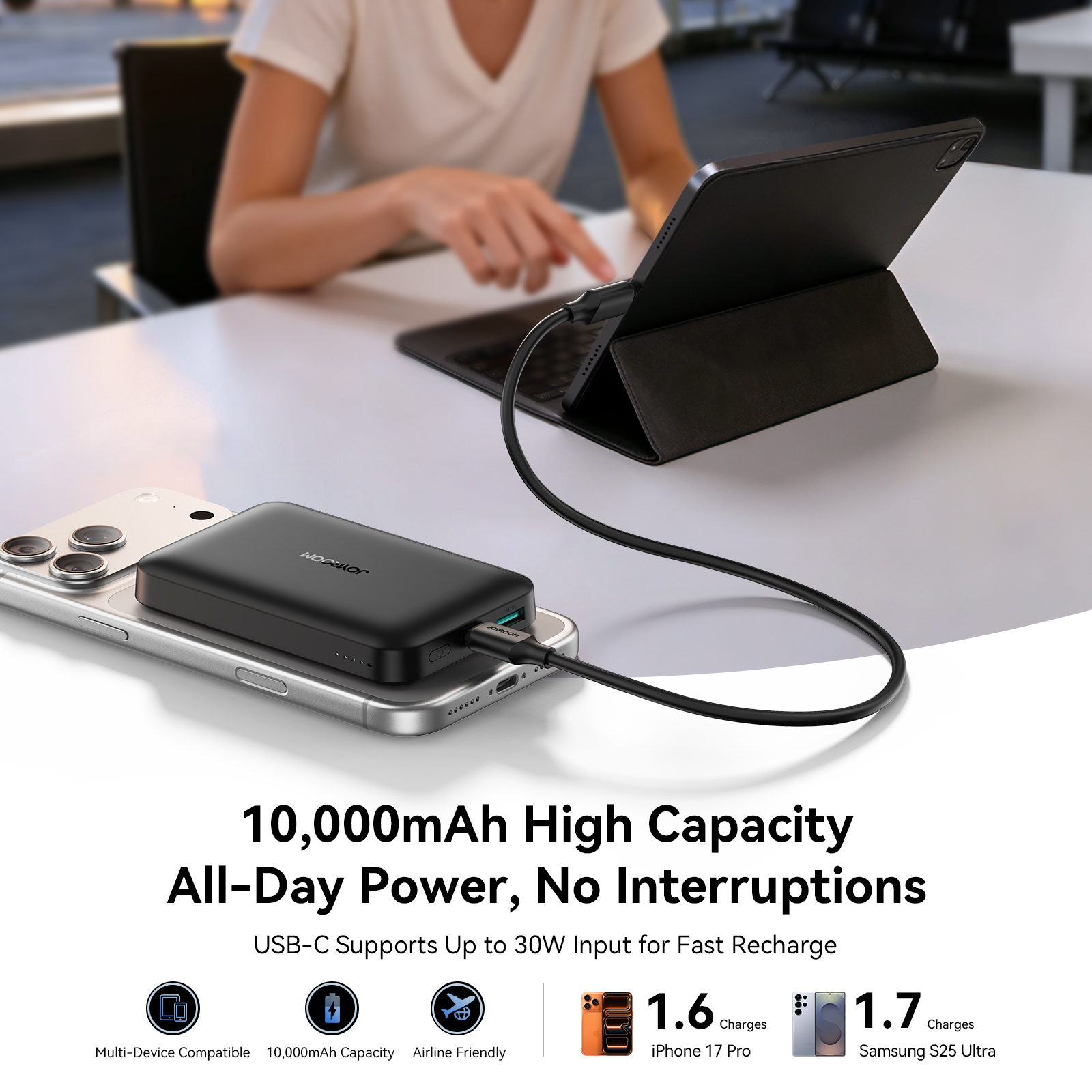 JR-W020 Pro 45W Qi2.2 Magnetic Wireless Power Bank 10,000mAh-Black-10
