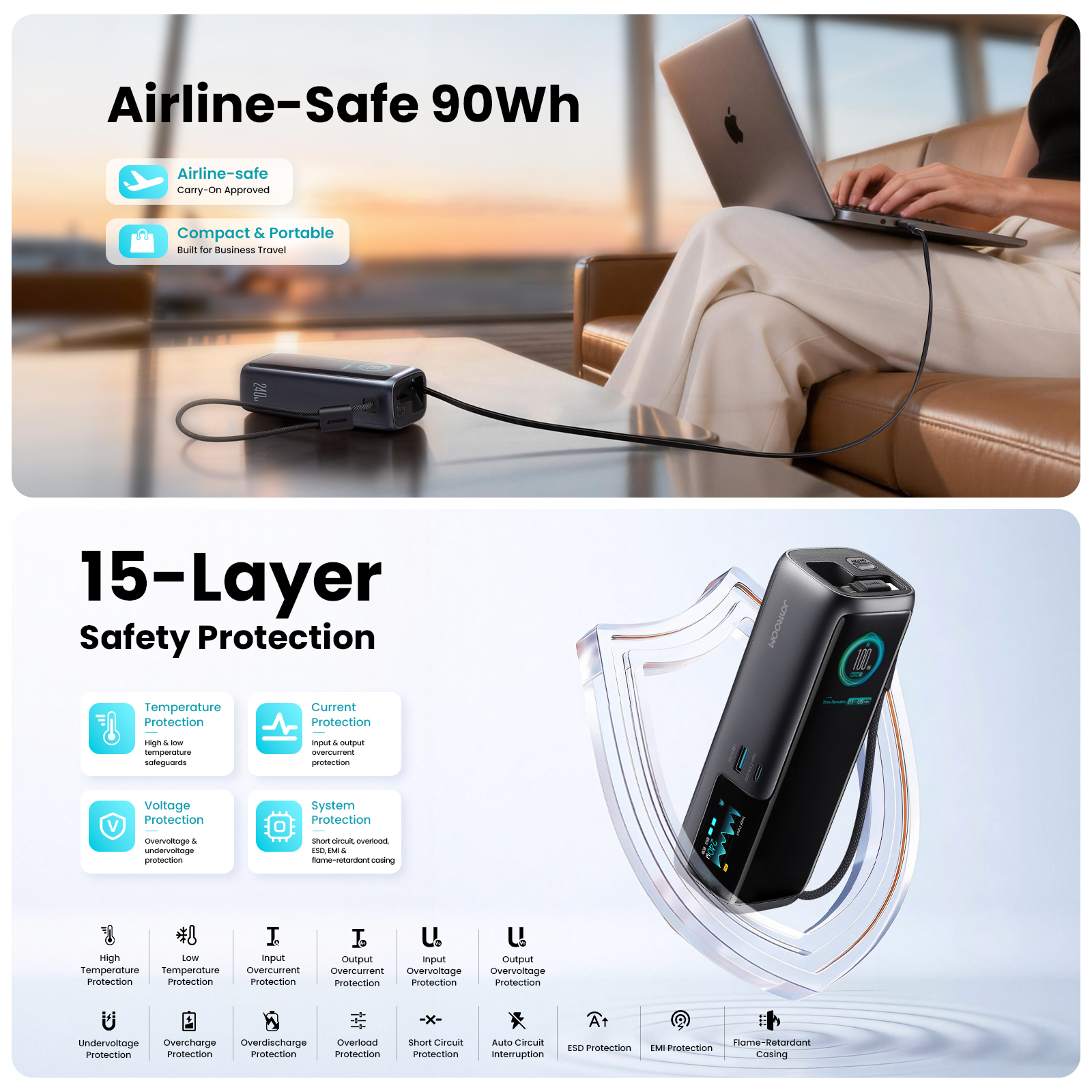 PODIX PR70 240W power bank airline safe 90Wh capacity featuring 15 layer safety protection mechanism